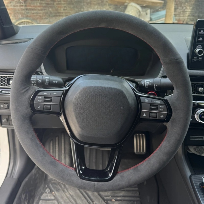 Car Steering Wheel Cover Anti Slip Breathable - Niestandardowy ręcznie szyty czarny zamszowy antypoślizgowy